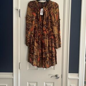 Jessica Simpson Long Sleeve Paisley Dress in Brown and Orange
